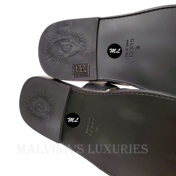 GUCCI SHOES MENS BLACK LEATHER CUTOUT INTERLOCKING G LOGO SANDALS sz 11 / 11.5 - Picture 13 of 14
